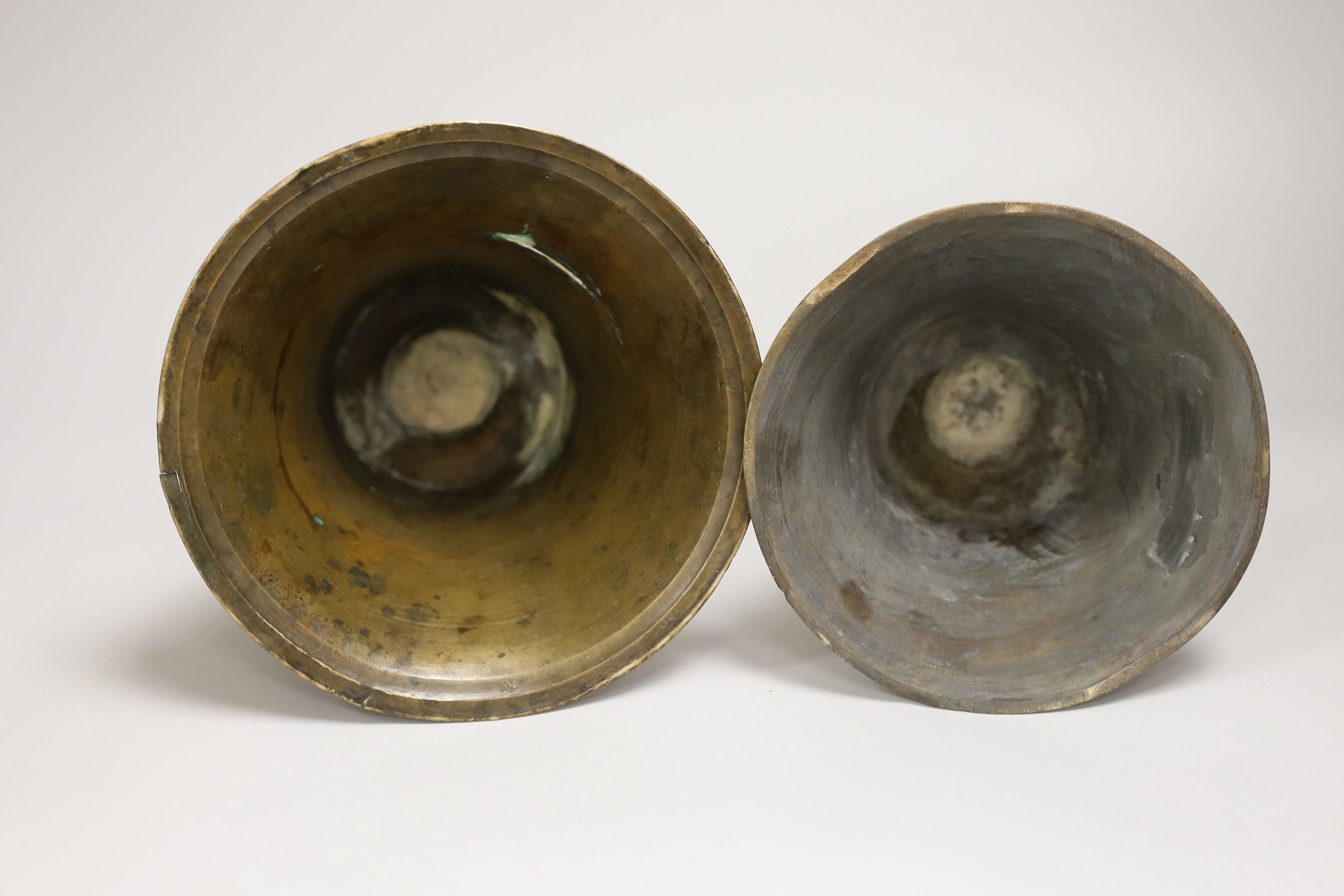 Two Ottoman brass candlesticks, height 28cm
